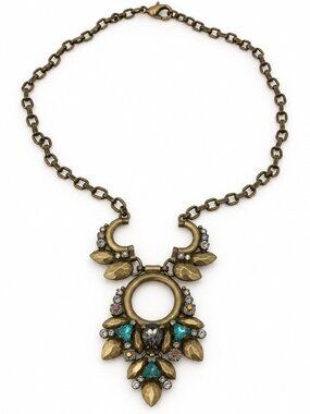 Sorrelli Antique Gold Tone Teal Crystal Statement Pendant Necklace